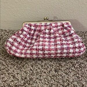 Anthropologie Pink and White Tweed Clutch